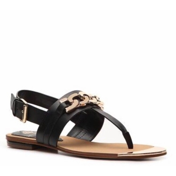 Isola Black and Gold Preston T-Strap Sandals Sz 9 - Picture 2 of 5